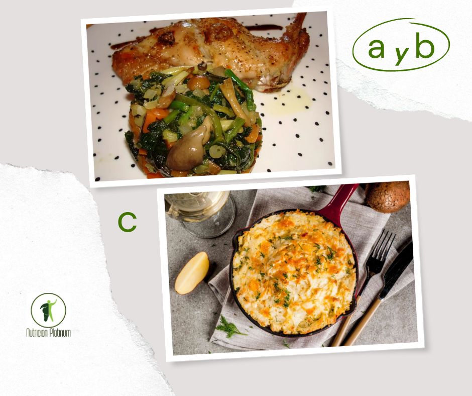 timbal de verduras con conejo y puré de patatas con pimentón